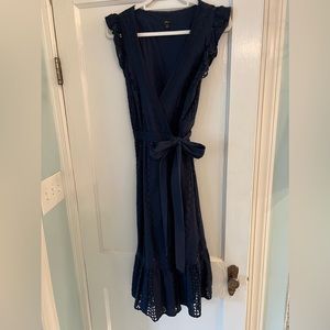 J. Crew navy blue eyelet wrap dress